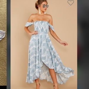 Snakeskin off-the-shoulder midi dress